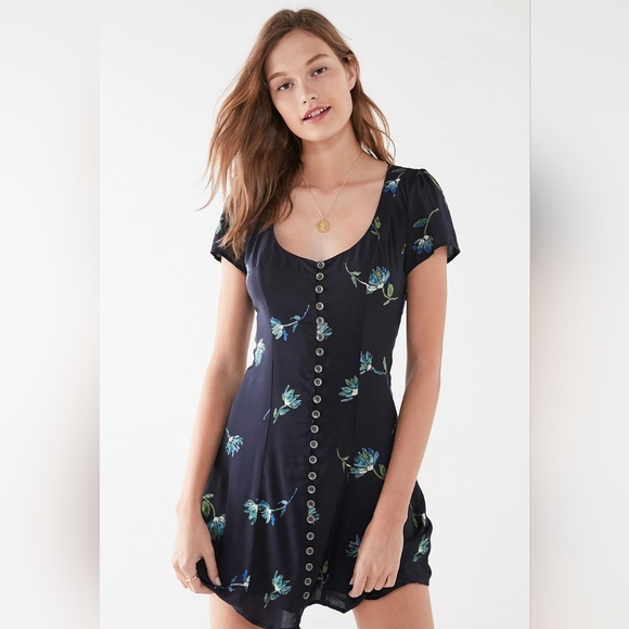 Urban Outfitters Blue Button Up Mini Dress - Picture 1 of 10